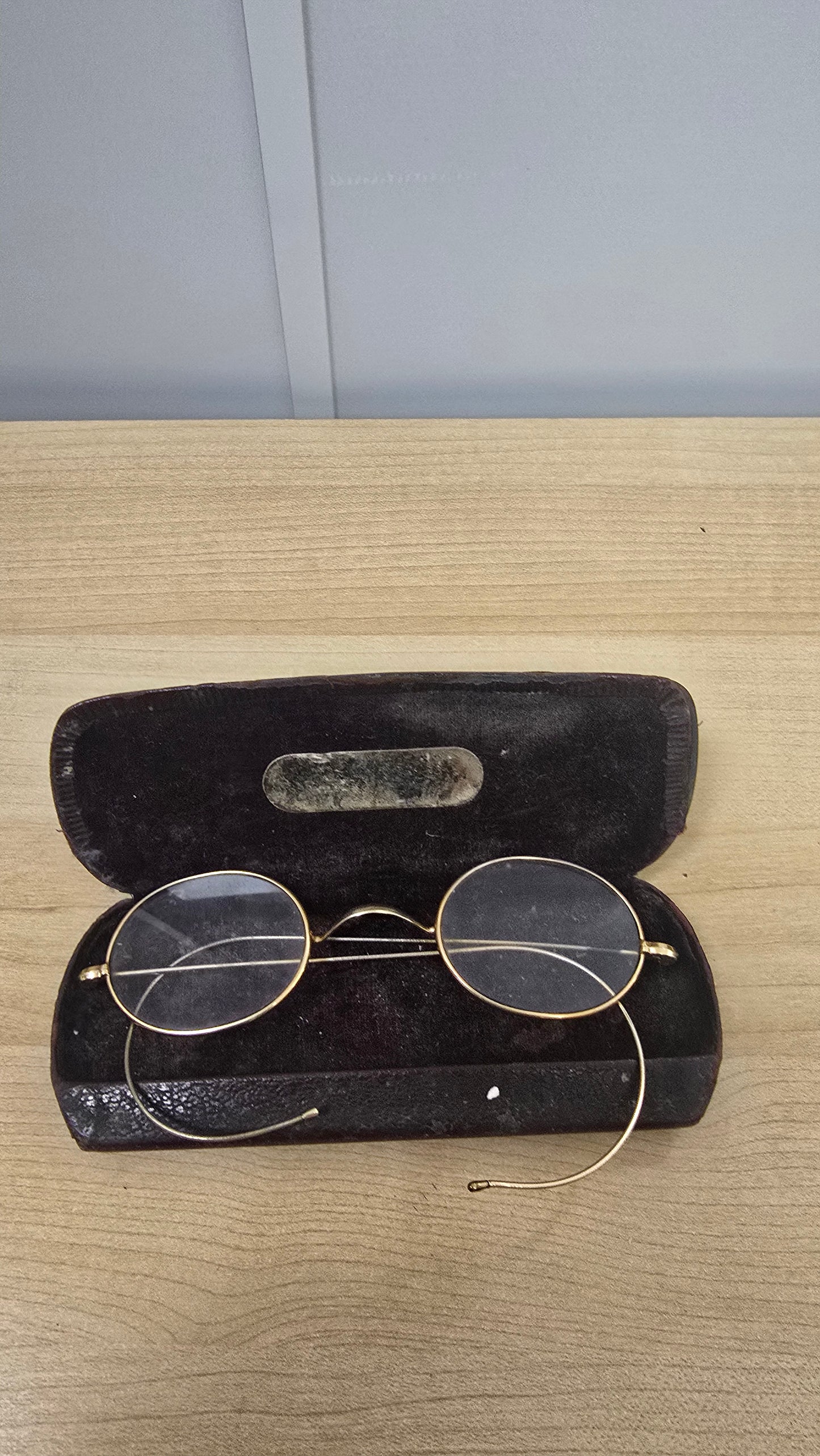 Antique Gold Filled Round Wire Rim Eyeglasses Spectacles Windsor Glasses With Case