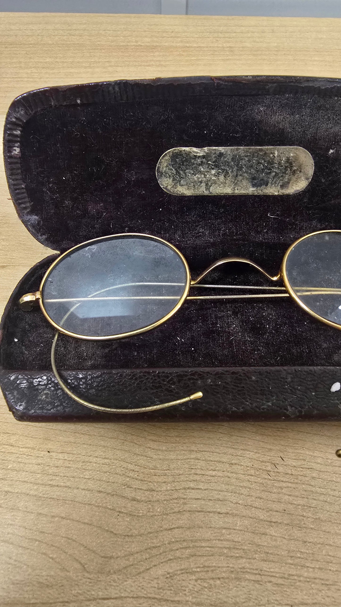 Antique Gold Filled Round Wire Rim Eyeglasses Spectacles Windsor Glasses With Case