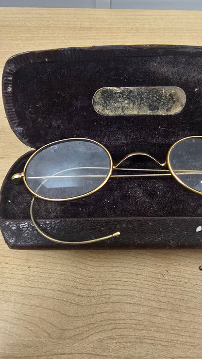 Antique Gold Filled Round Wire Rim Eyeglasses Spectacles Windsor Glasses With Case