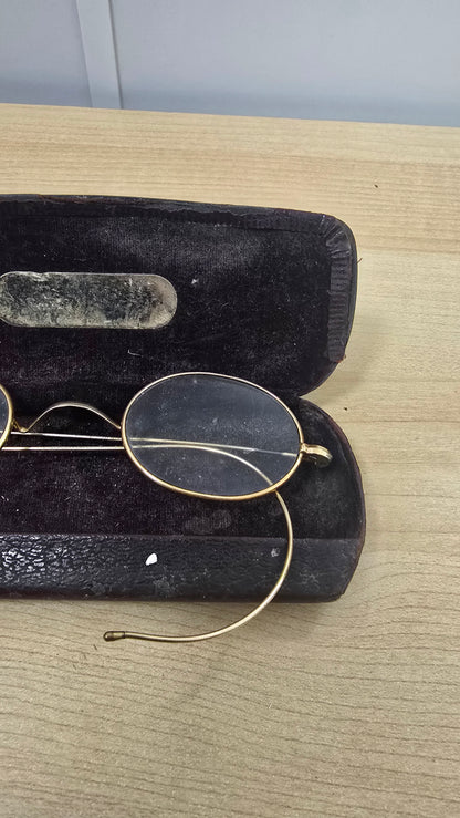 Antique Gold Filled Round Wire Rim Eyeglasses Spectacles Windsor Glasses With Case