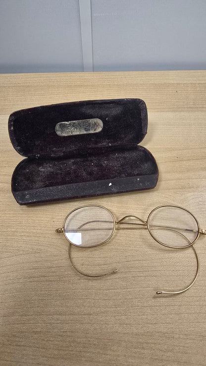 Antique Gold Filled Round Wire Rim Eyeglasses Spectacles Windsor Glasses With Case