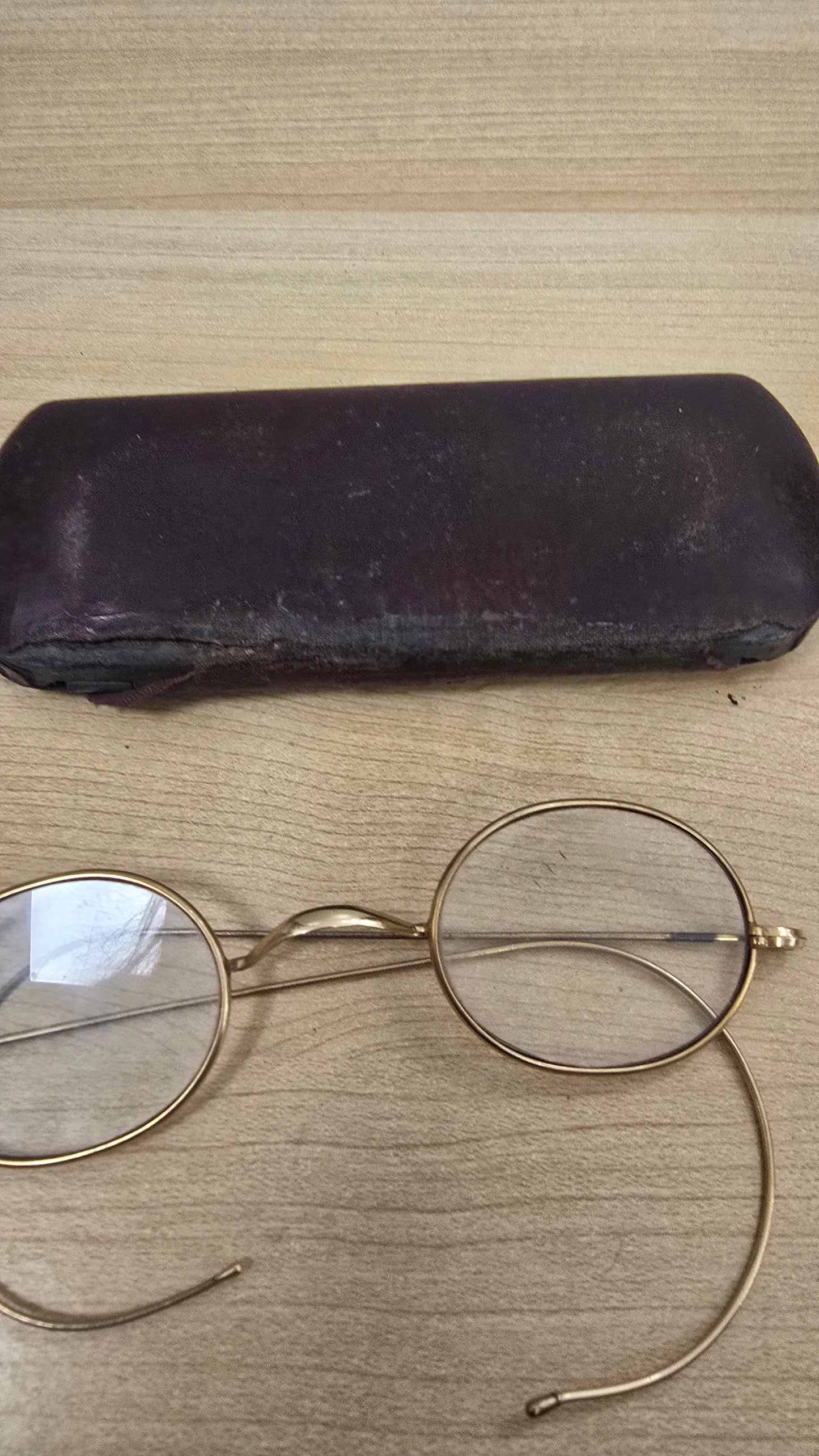 Antique Gold Filled Round Wire Rim Eyeglasses Spectacles Windsor Glasses With Case