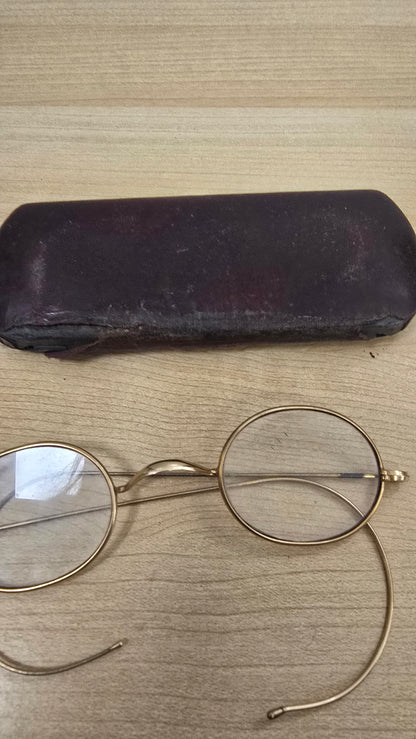 Antique Gold Filled Round Wire Rim Eyeglasses Spectacles Windsor Glasses With Case