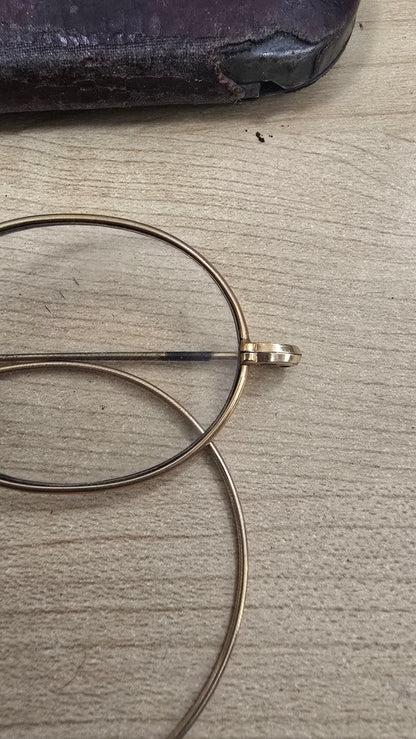 Antique Gold Filled Round Wire Rim Eyeglasses Spectacles Windsor Glasses With Case