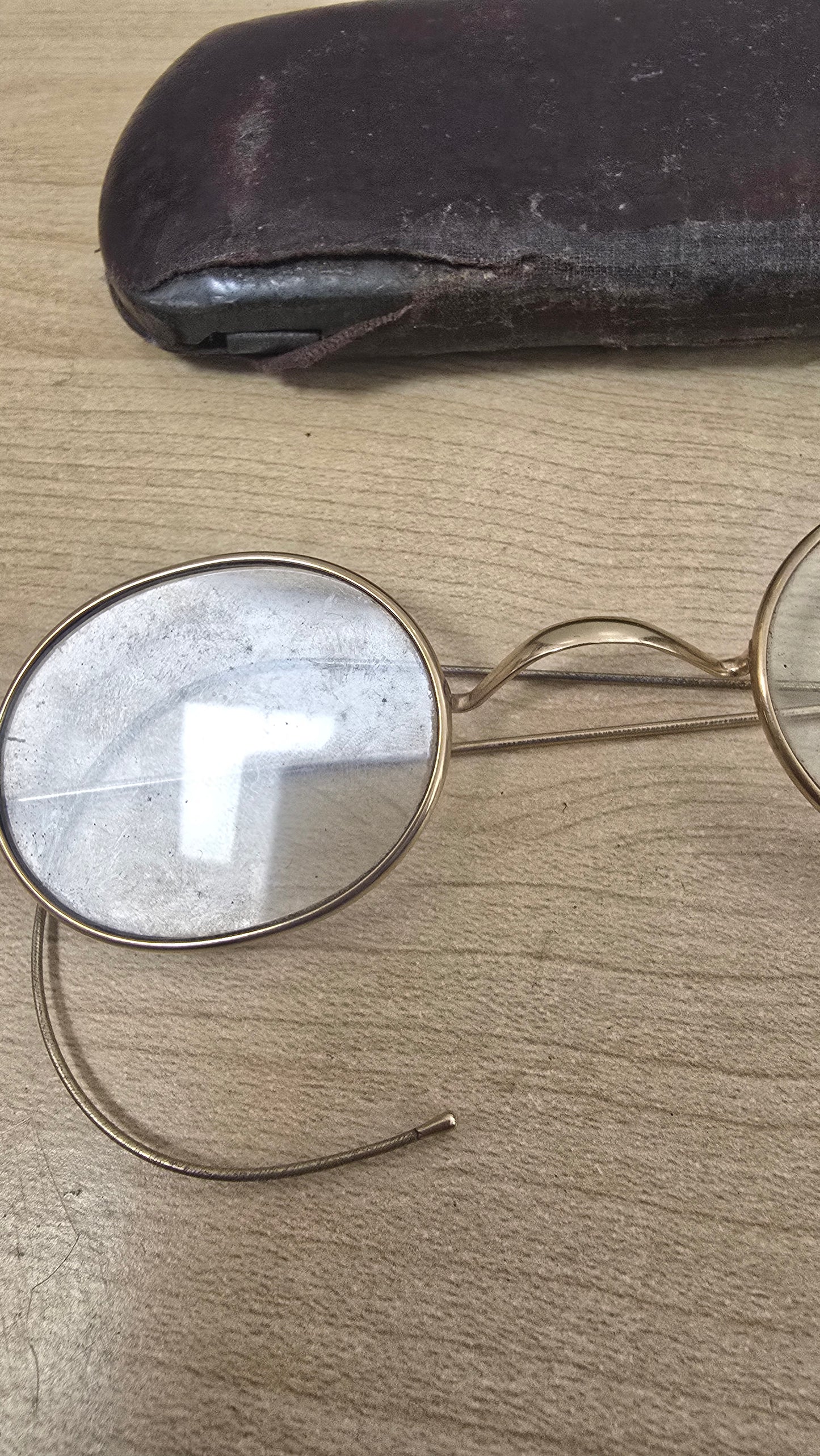 Antique Gold Filled Round Wire Rim Eyeglasses Spectacles Windsor Glasses With Case