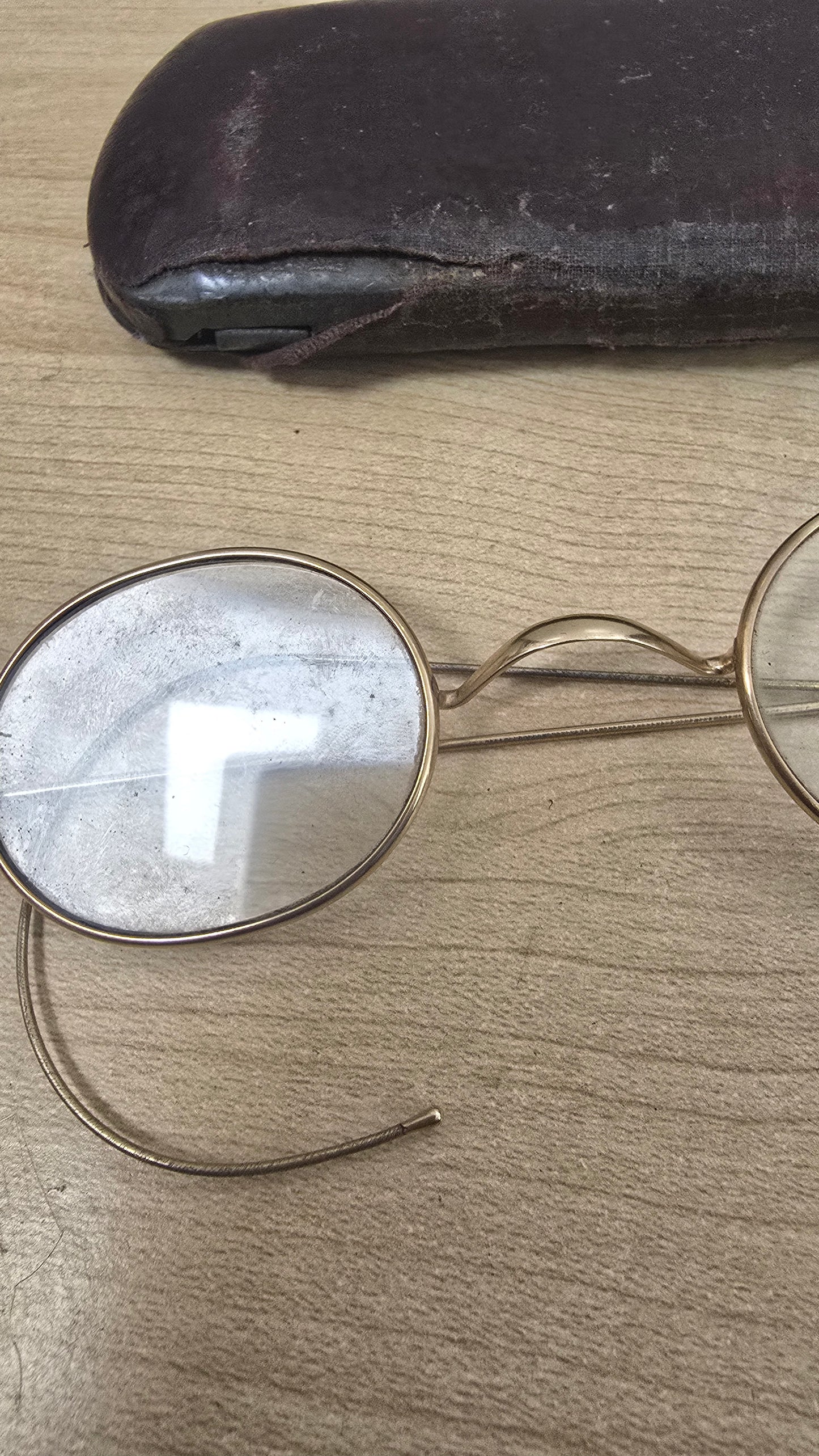 Antique Gold Filled Round Wire Rim Eyeglasses Spectacles Windsor Glasses With Case
