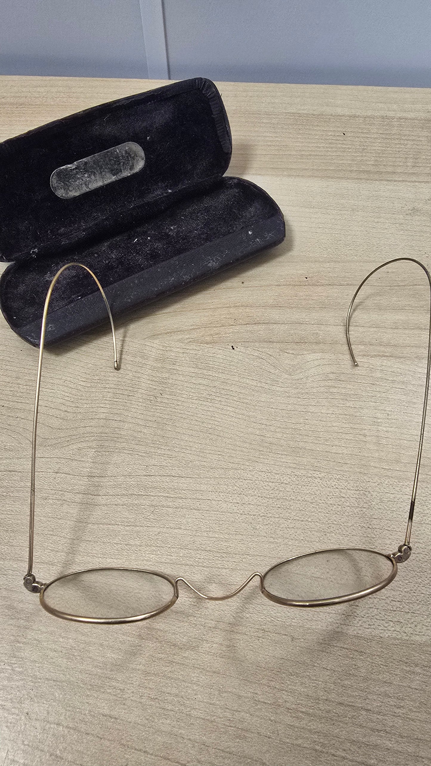 Antique Gold Filled Round Wire Rim Eyeglasses Spectacles Windsor Glasses With Case