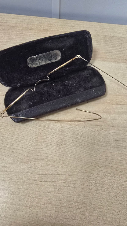 Antique Gold Filled Round Wire Rim Eyeglasses Spectacles Windsor Glasses With Case
