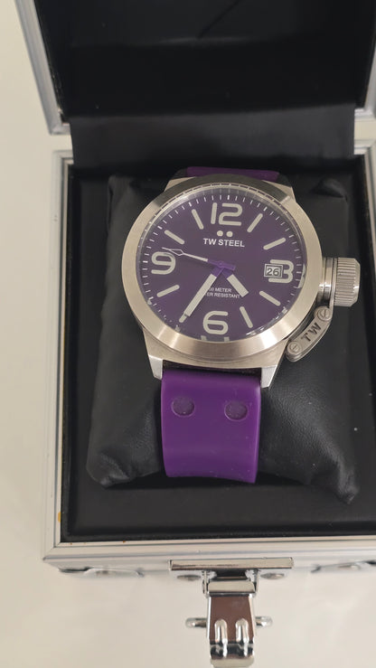 TW Steel Canteen TW515 Watch 45mm Purple/Blu Dial & Strap - Full Box Set & New Battery