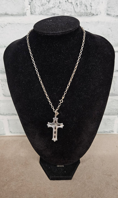 Sterling Silver Cross Pendant with Red Stones and Sterling Silver Chain
