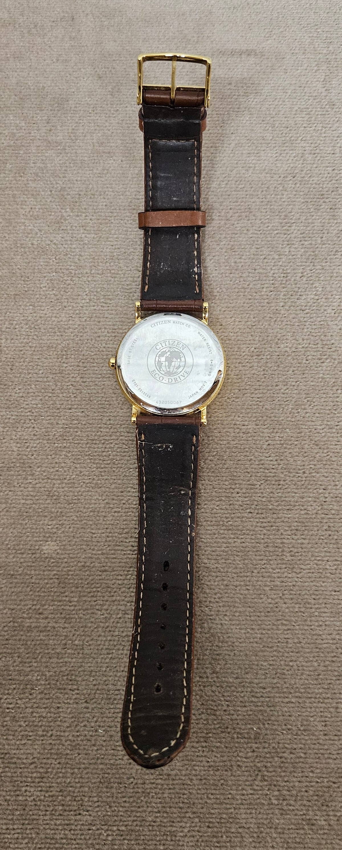 Citizen Eco-Drive Gold Face Brown Strap Wrist Watch