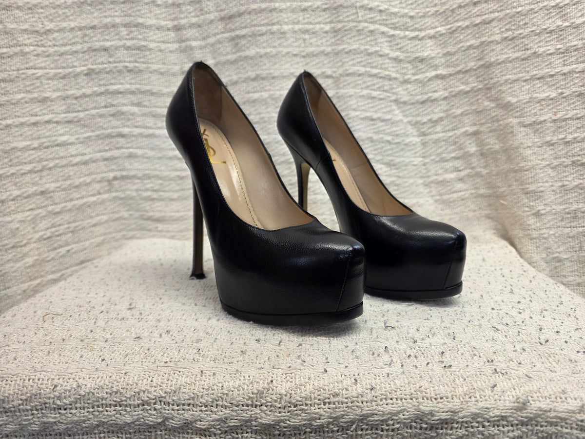 Yves Saint Laurent Black Leather Platform Heels EU 39 1/2