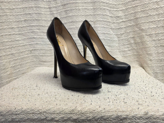 Yves Saint Laurent Black Leather Platform Heels EU 39 1/2