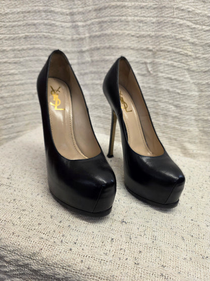 Yves Saint Laurent Black Leather Platform Heels EU 39 1/2