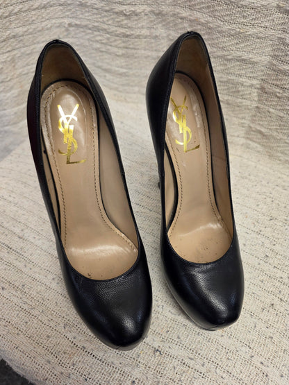 Yves Saint Laurent Black Leather Platform Heels EU 39 1/2