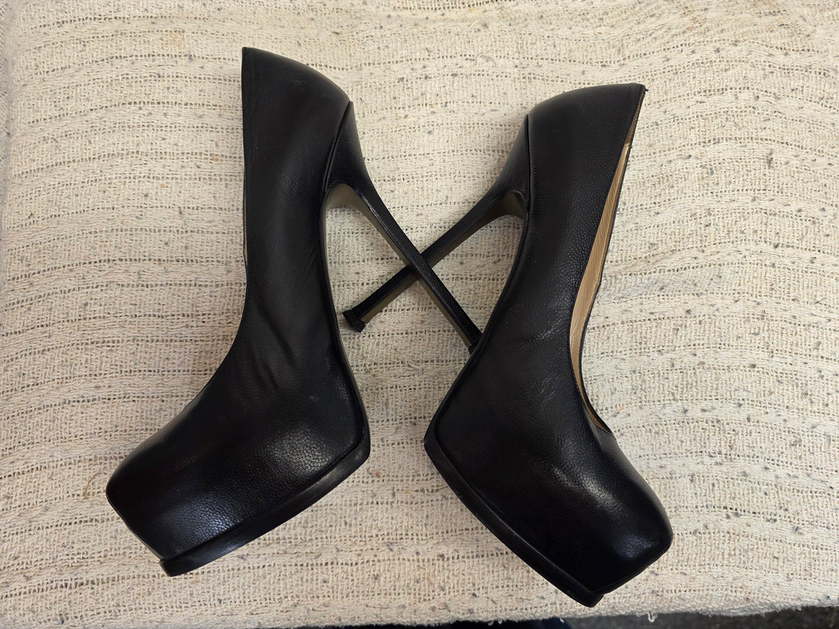 Yves Saint Laurent Black Leather Platform Heels EU 39 1/2