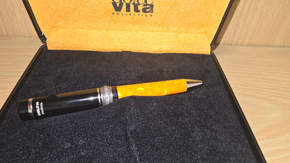Delta DolceVita Mid-Size Ballpoint Pen - Black and Terracotta Orange Resin with Box and Refill