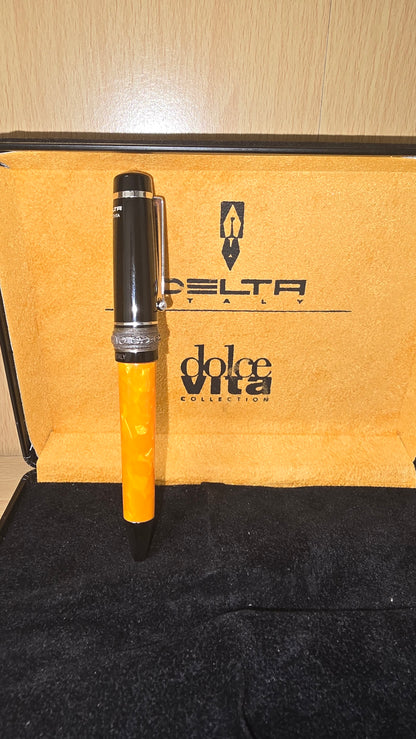 Delta DolceVita Mid-Size Ballpoint Pen - Black and Terracotta Orange Resin with Box and Refill