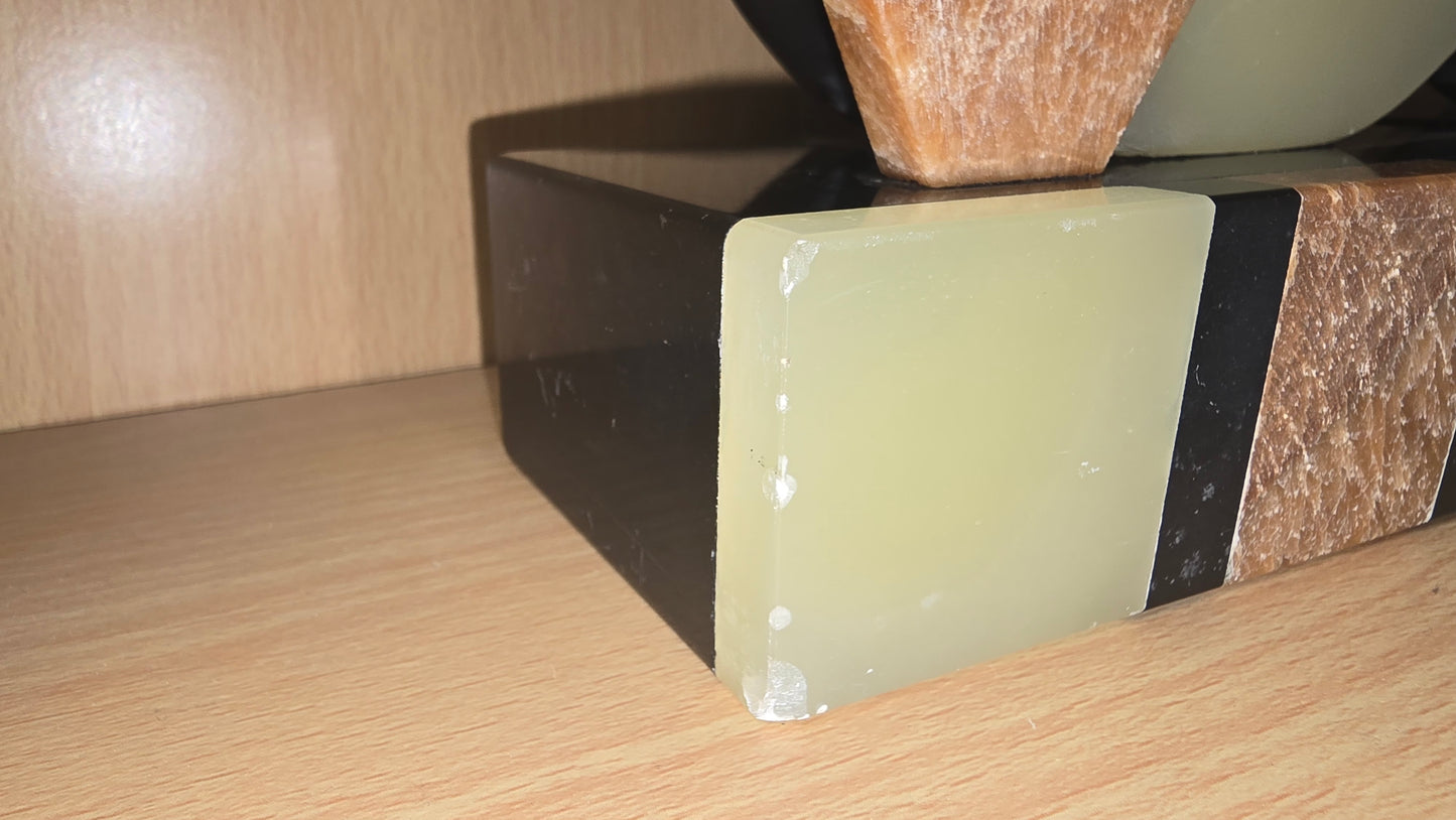 Vintage Art Deco Green Onyx & Black Marble Bookends Pair Mid Century Heavy