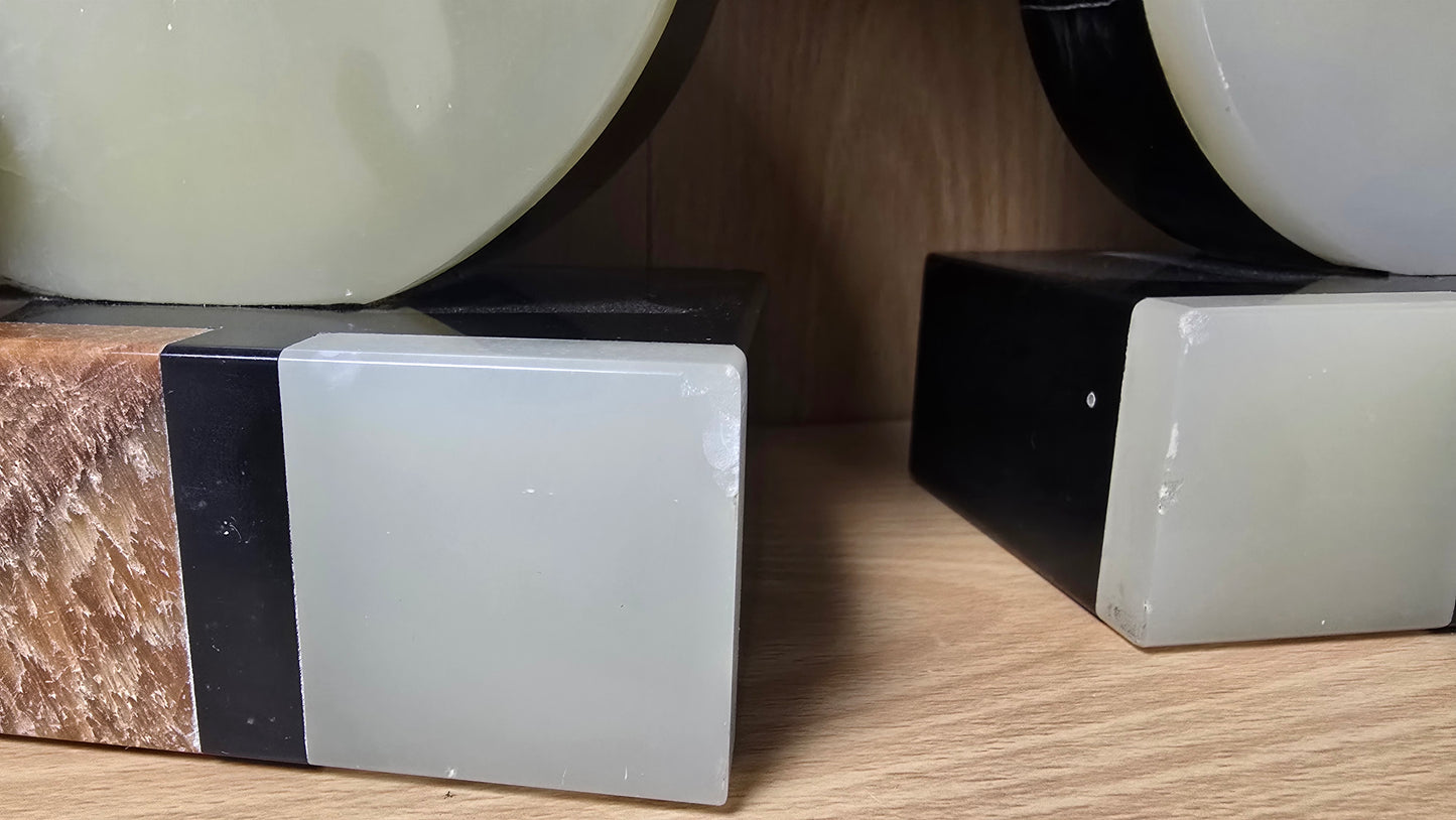 Vintage Art Deco Green Onyx & Black Marble Bookends Pair Mid Century Heavy