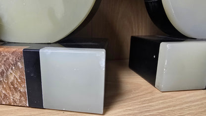 Vintage Art Deco Green Onyx & Black Marble Bookends Pair Mid Century Heavy