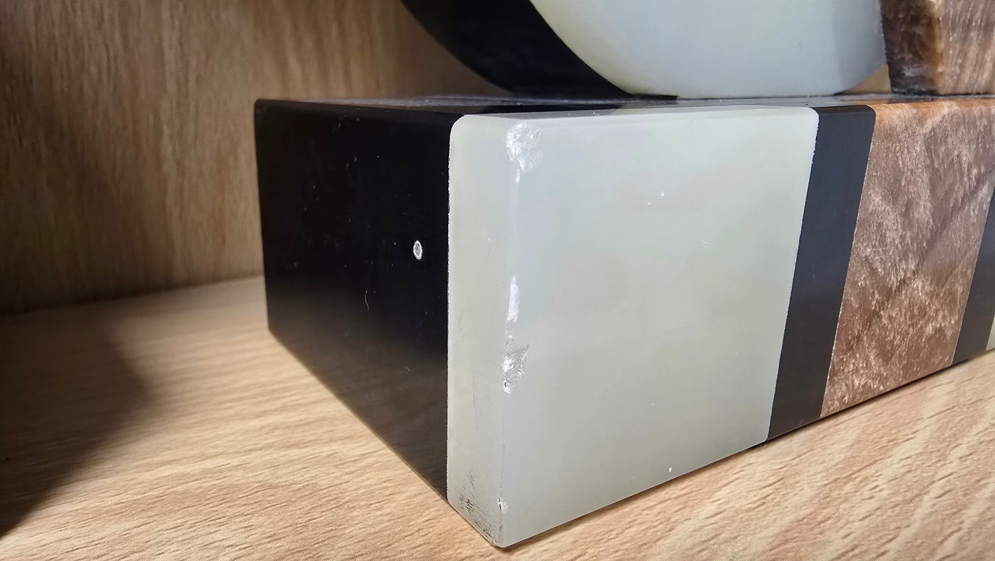 Vintage Art Deco Green Onyx & Black Marble Bookends Pair Mid Century Heavy