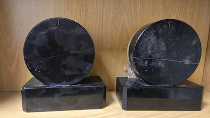 Vintage Art Deco Green Onyx & Black Marble Bookends Pair Mid Century Heavy