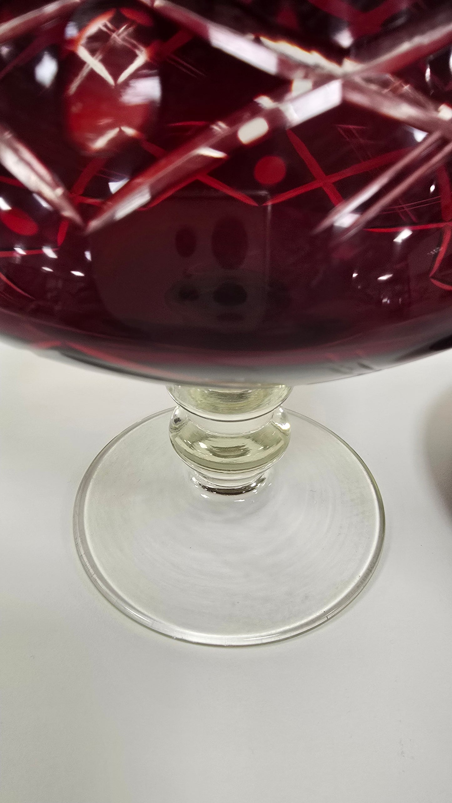 Vintage Bohemian Ruby Red Cut to Clear Crystal Lidded Candy Dish Bonbonniere