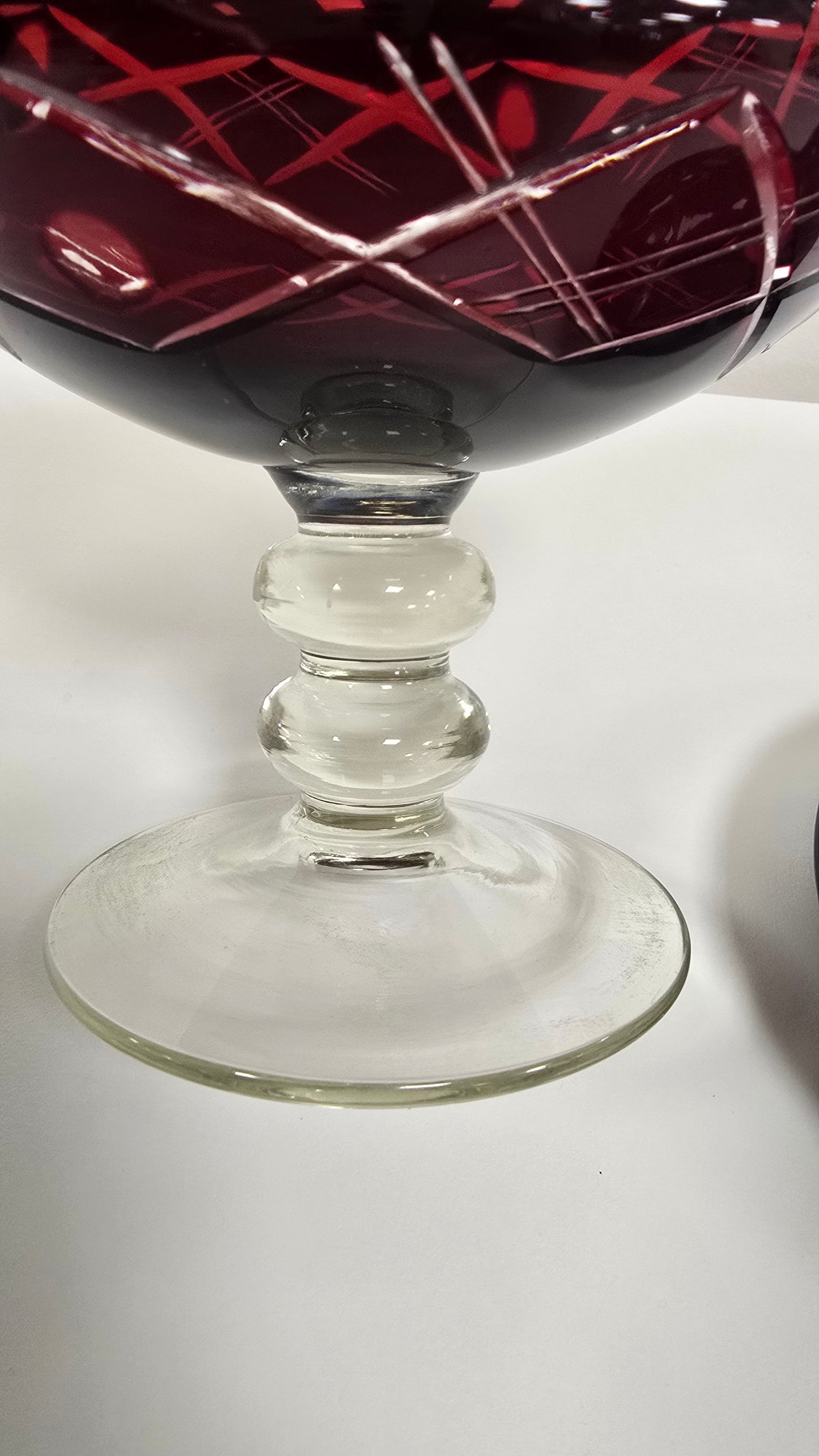Vintage Bohemian Ruby Red Cut to Clear Crystal Lidded Candy Dish Bonbonniere