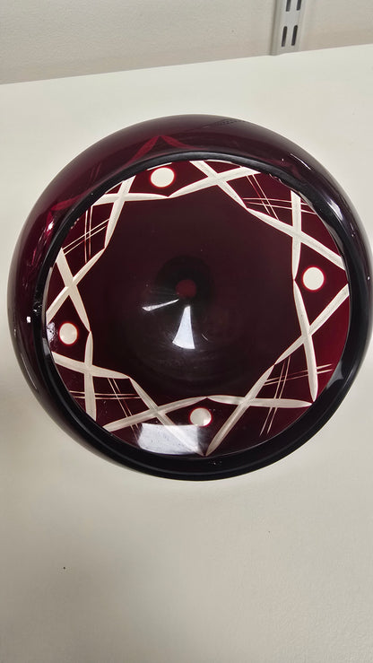 Vintage Bohemian Ruby Red Cut to Clear Crystal Lidded Candy Dish Bonbonniere