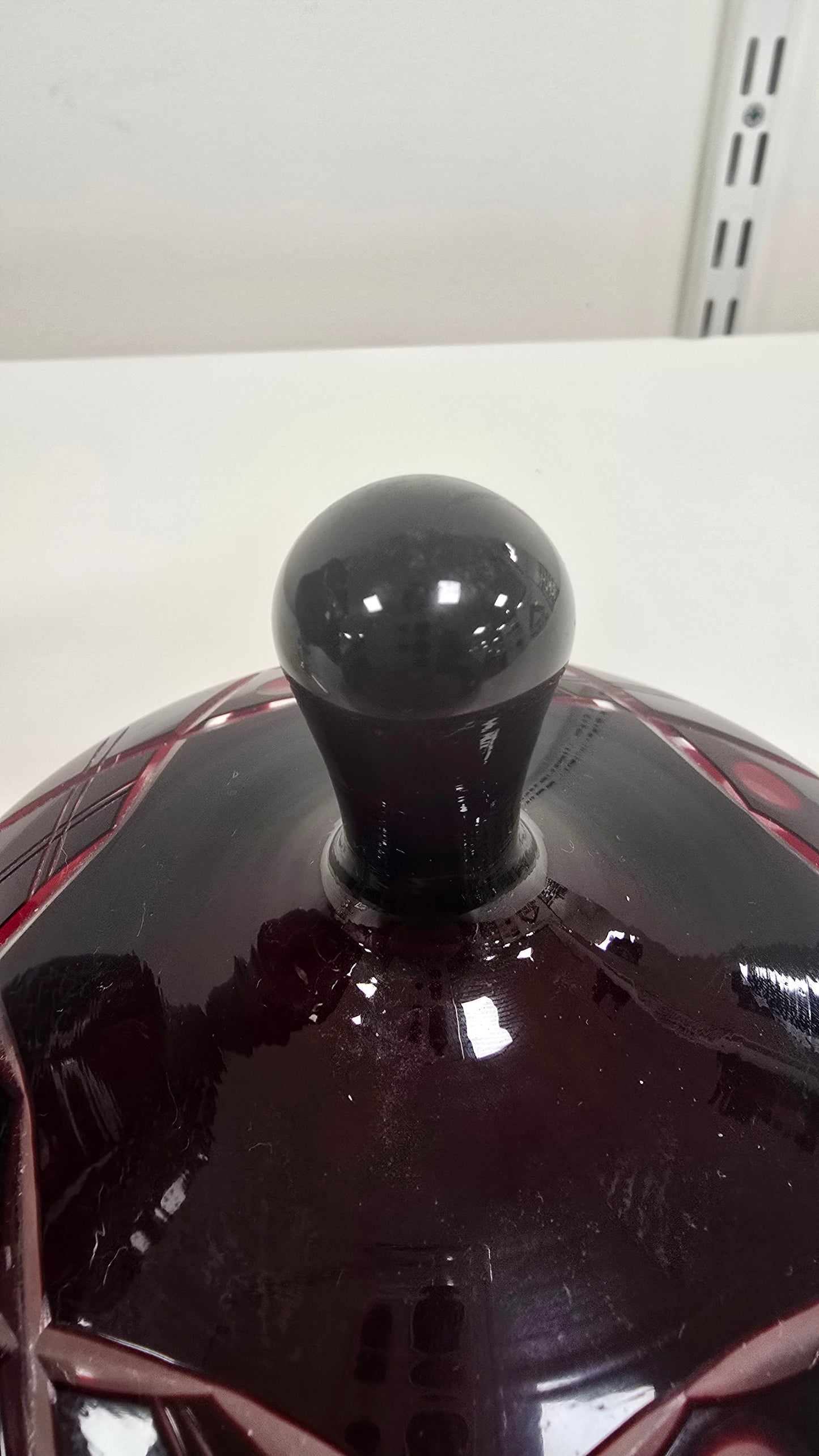 Vintage Bohemian Ruby Red Cut to Clear Crystal Lidded Candy Dish Bonbonniere