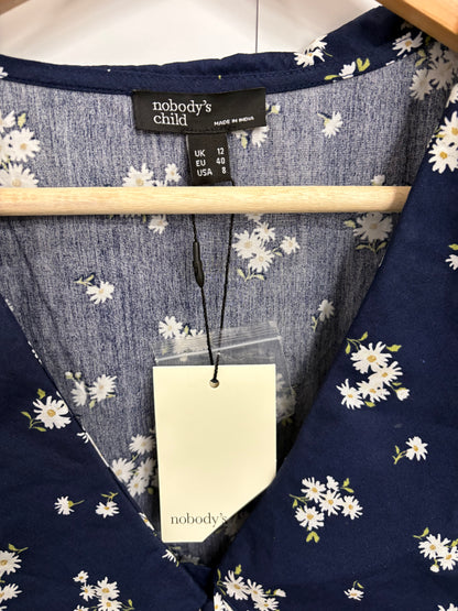 Nobody’s Child Navy and White Floral Midi-Dress Size 12 - BNWT