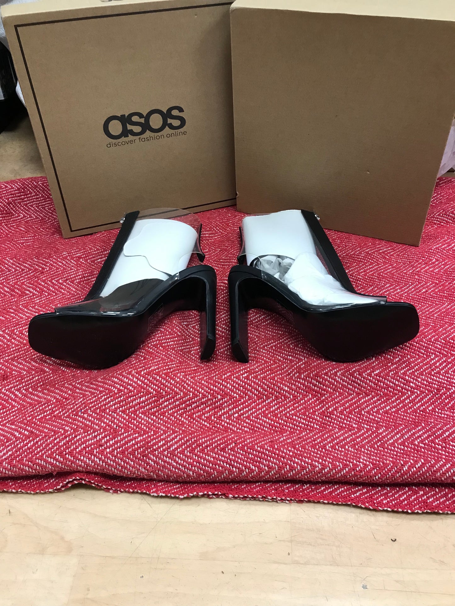 ASOS BNWT Size 6 Clear Zip Up Boots With Black Heels