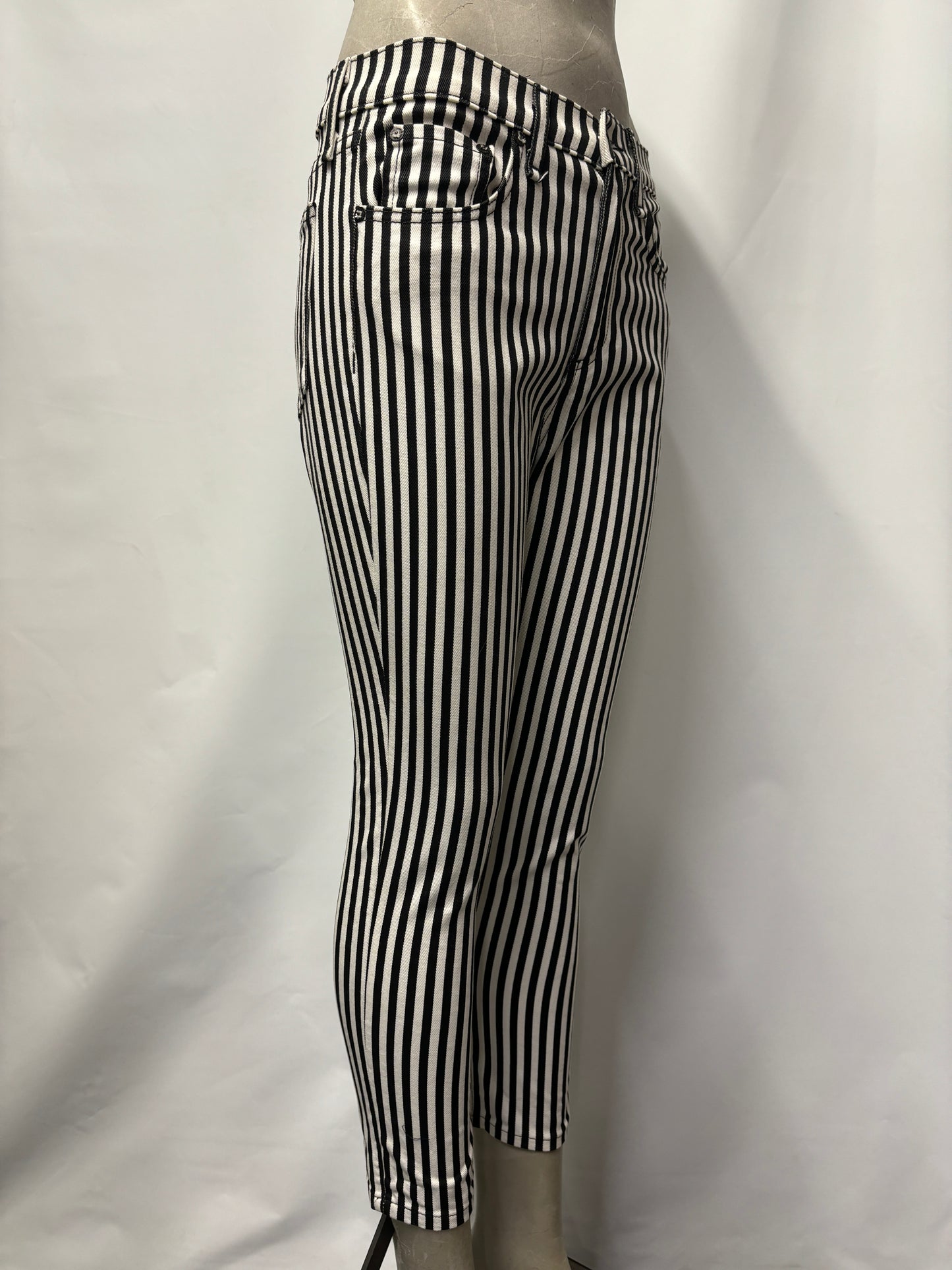 Rag and Bone Black and White Stripe Skinny Jeans 26