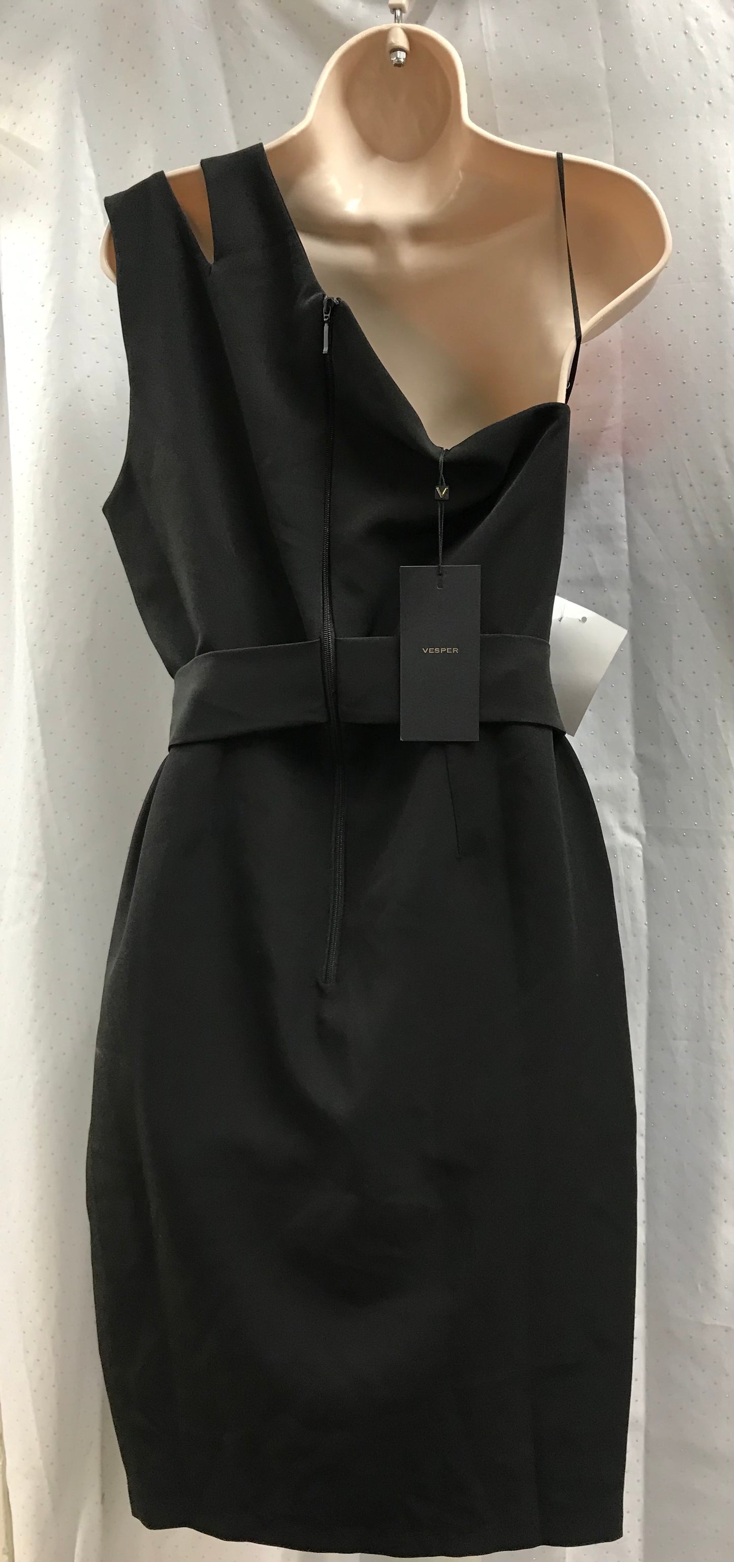 BNWT Vesper One Shouldered Black Dress Size 12 With Tie Waist