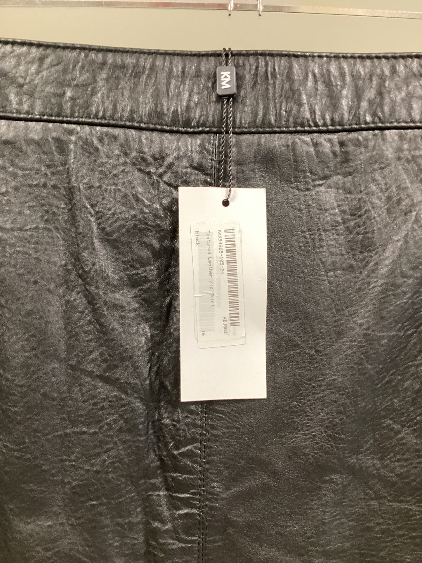 Karen Millen Black Textured Leather Zip Skirt Size 16
