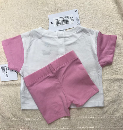 BNWT Nike Infant T-Shirt and Short Set Pink and White Age 0-3Month