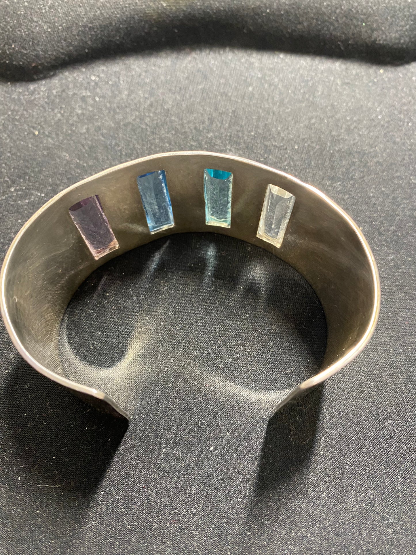 Kevin Oliver Vintage Silver 925 Cuff Bracelet with Rectangular Multi Coloured Stones