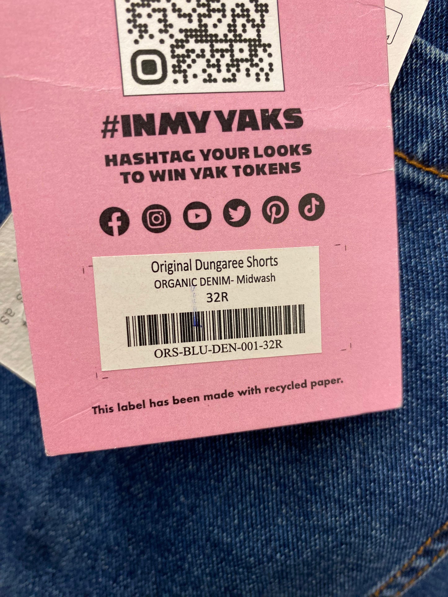 BNWT Lucy and Yak Original Dungaree Shorts Organic denim 32R