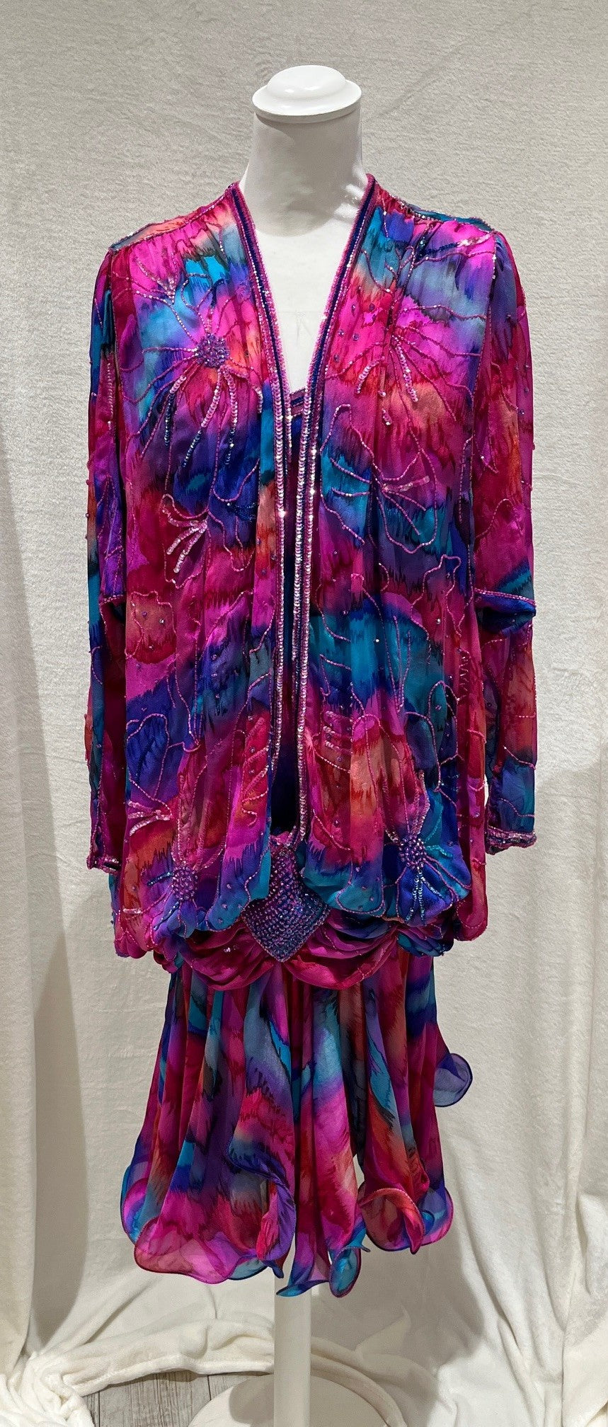 Vintage 1980s–90s Handmade 100% Silk Beaded Dress Size S