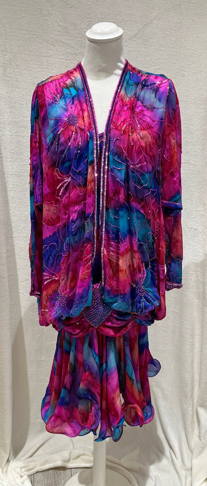 Vintage 1980s–90s Handmade 100% Silk Beaded Dress Size S