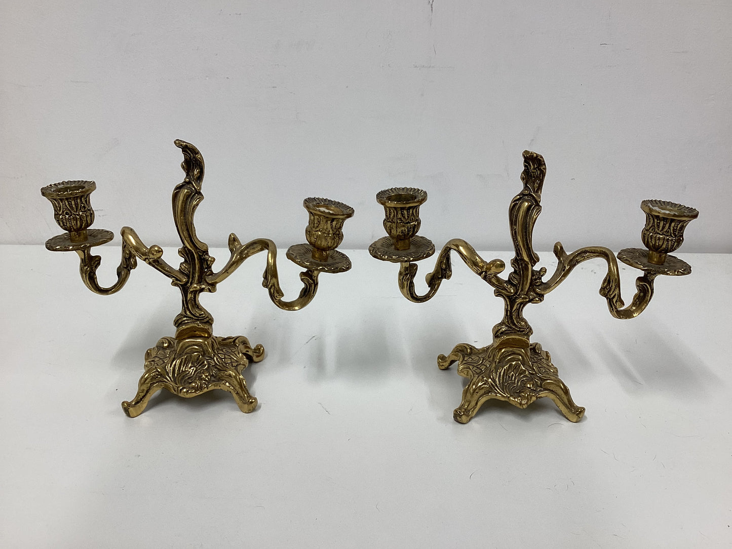 Mid Century Italian Art Nouveau Brass Candelabras 1950s