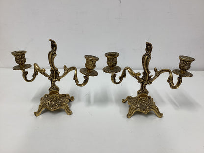 Mid Century Italian Art Nouveau Brass Candelabras 1950s