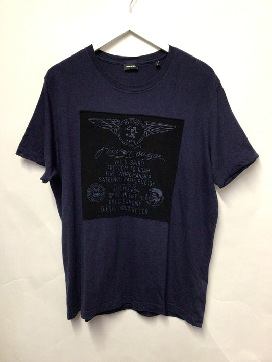 Diesel Navy T-shirt with Text Print Large