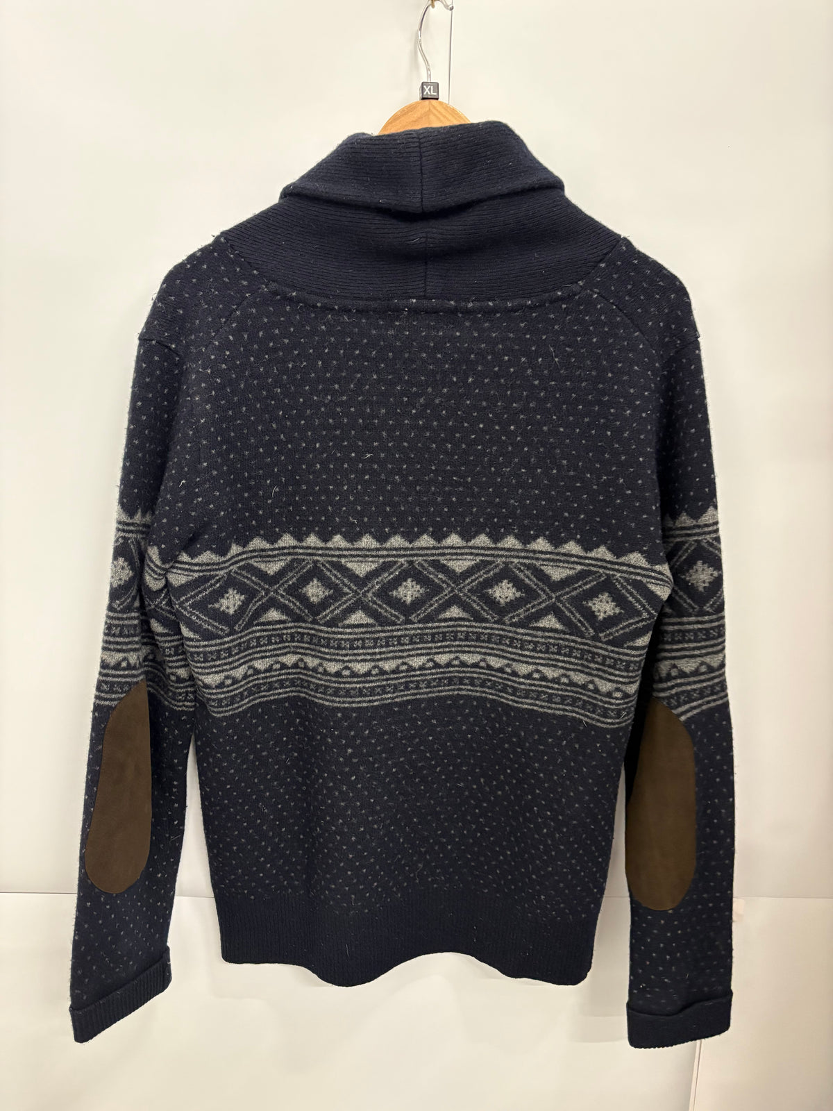 Barbour Mens Witham Shawl Neck Navy Lambswool Jumper Size XL