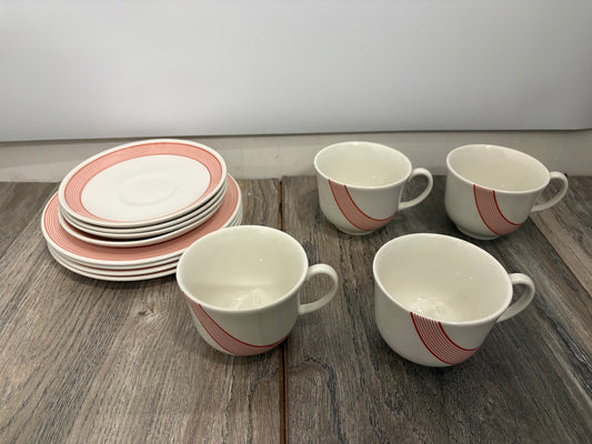 Vintage Johnson Brothers Orbit Red/White 12-Piece Teaset