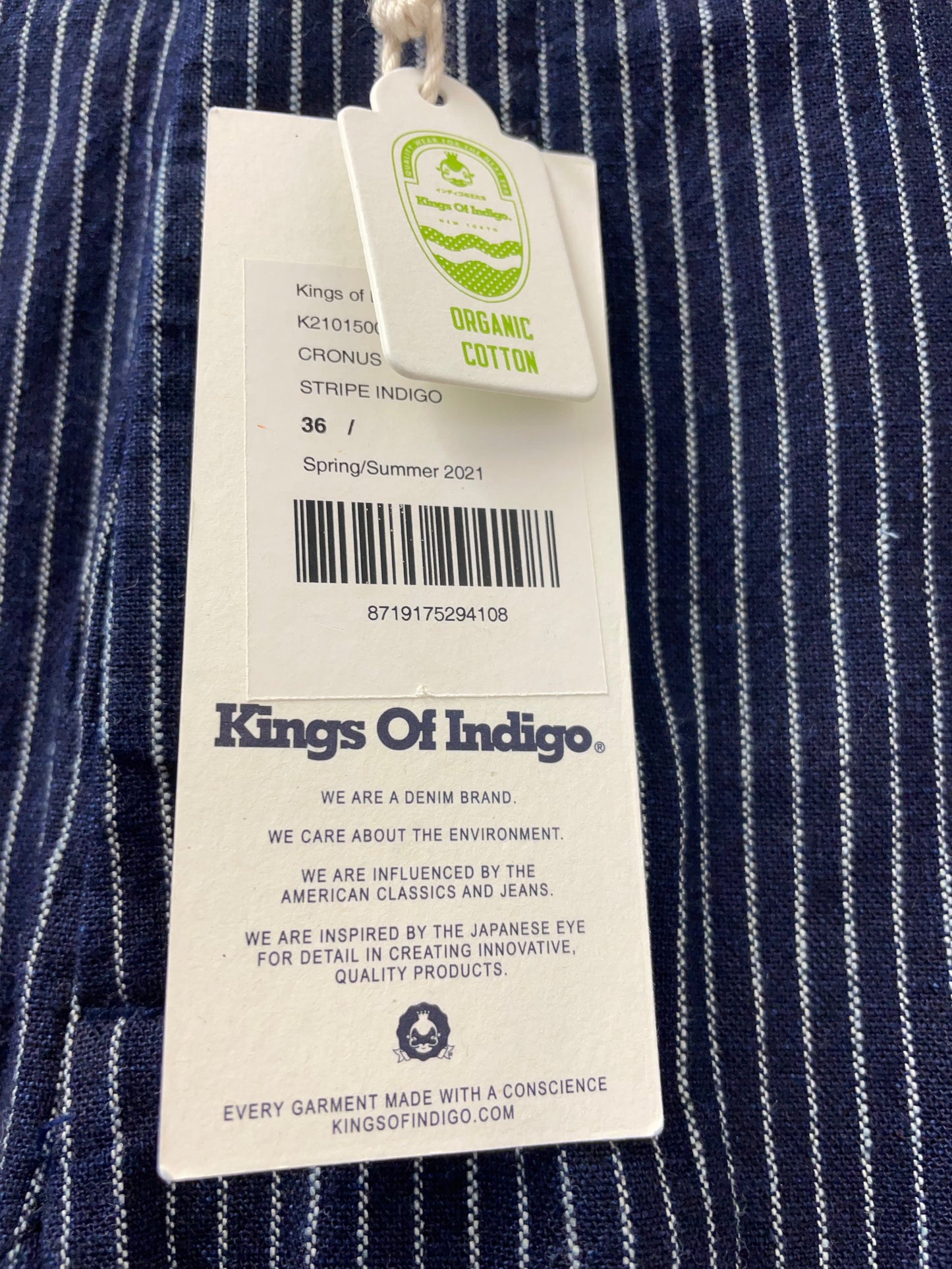 BNWT Kings of Indigo Navy Blue Pin Stripe Organic Cotton Shorts Size 36