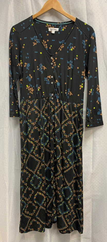 Size 12 White Stuff Long Dress Black with Blue and Brown Pattern