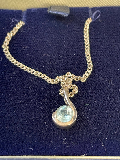 Silver 925 Swirl Pendant with Blue Topaz Necklace