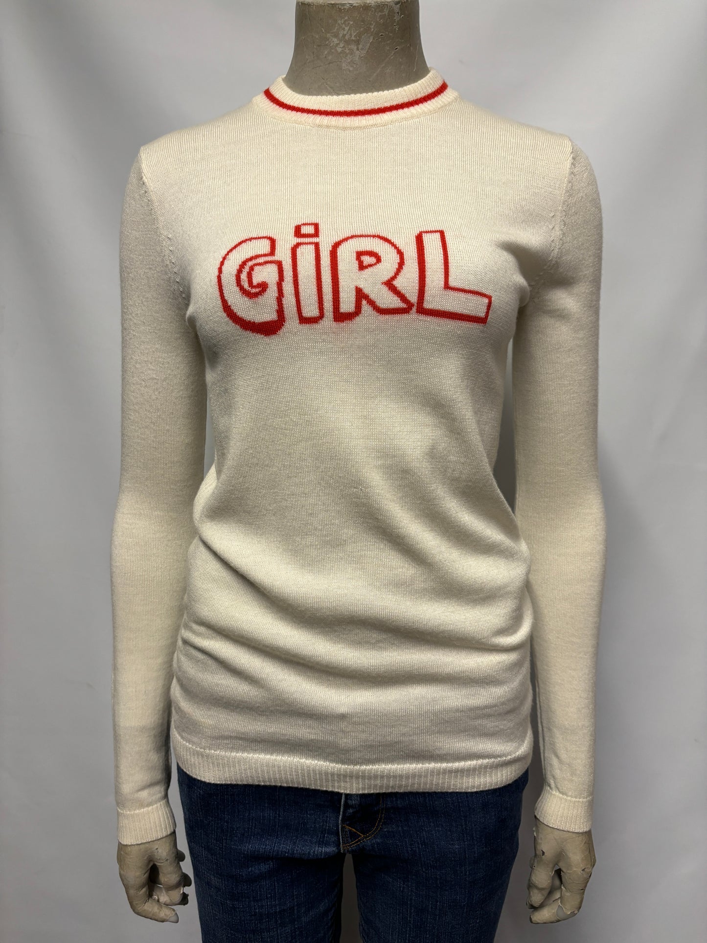 Bella Freud Cream and Red GIRL Wool Jumper XS